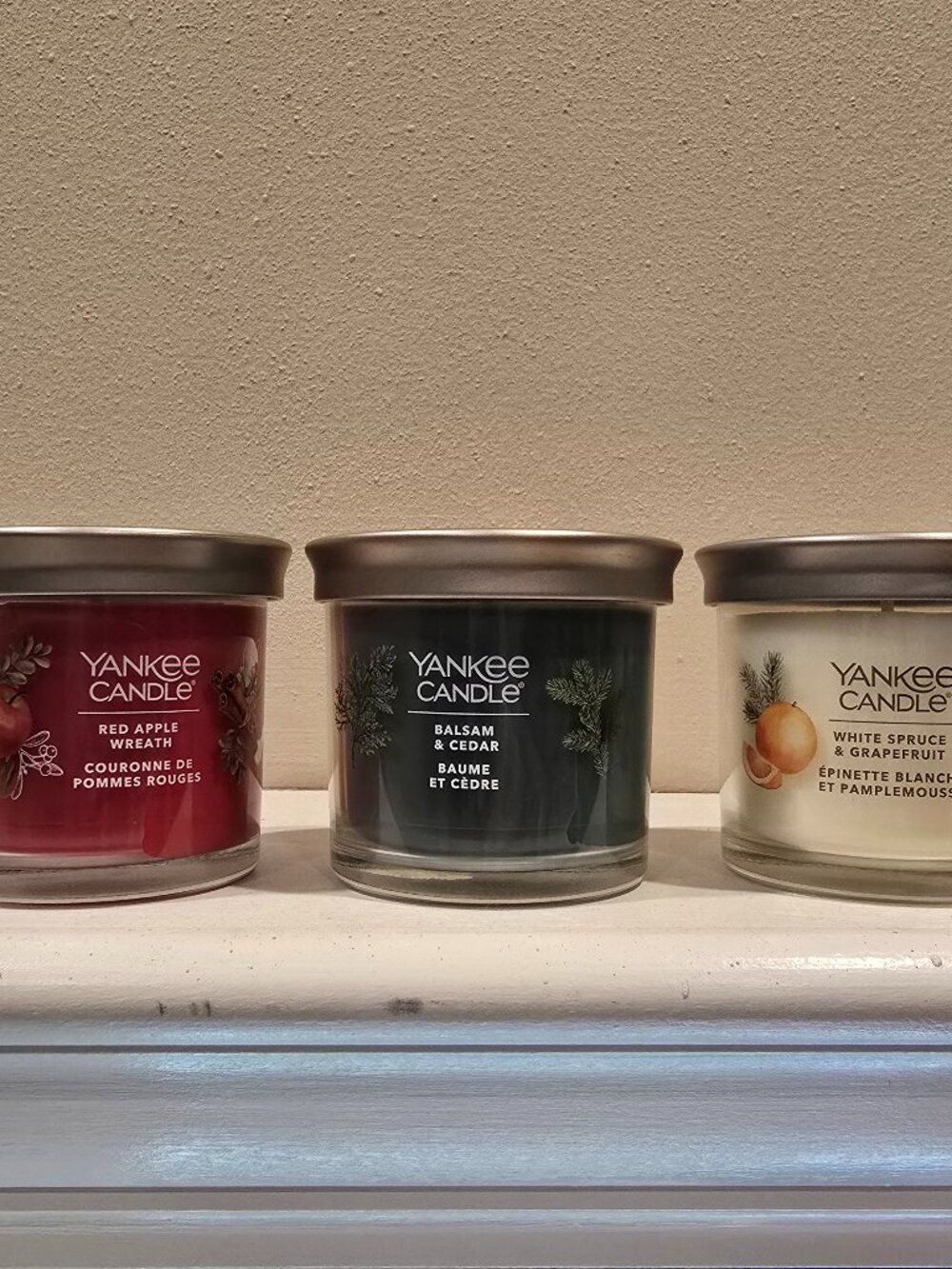 Set of 3 Yankee Candle Small Glass Tumbler Candles Red Apple Balsam Cedar NEW